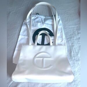 White Telfar medium vegan leather shopper bag.